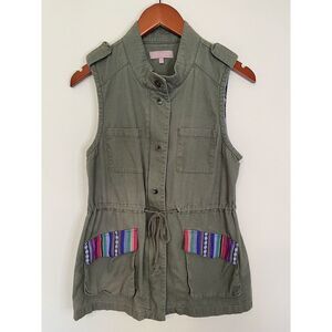 Harper Cargo Vest Olive Sleeveless Green Army Boho Size M Safari Colorful Pocket